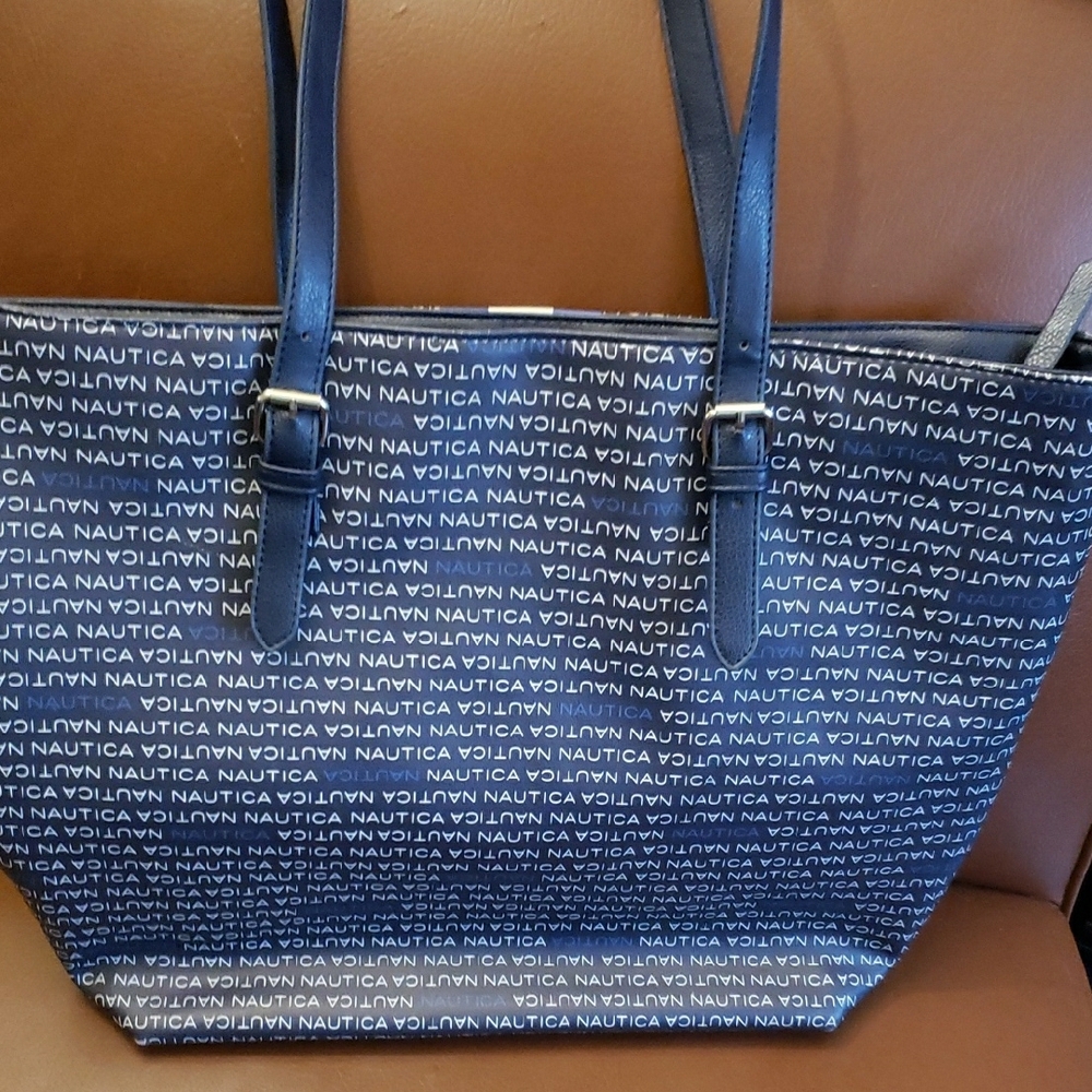 Nautica Blue and White Logo Stripe Tote Bag - Picture 9 of 9